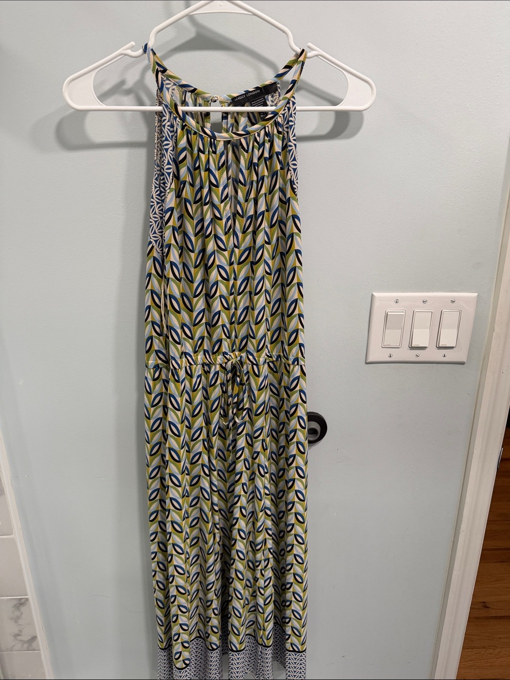 Maggy London Green & Blue Leaf-Print Halter Jumpsuit
